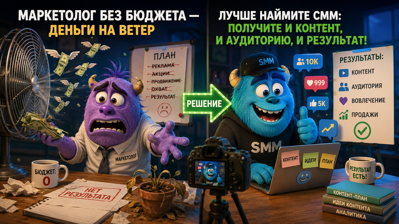 Маркетолог без бюджета — деньги на ветер. Лучше наймите СММ: получите и контент, и аудиторию, и результат!