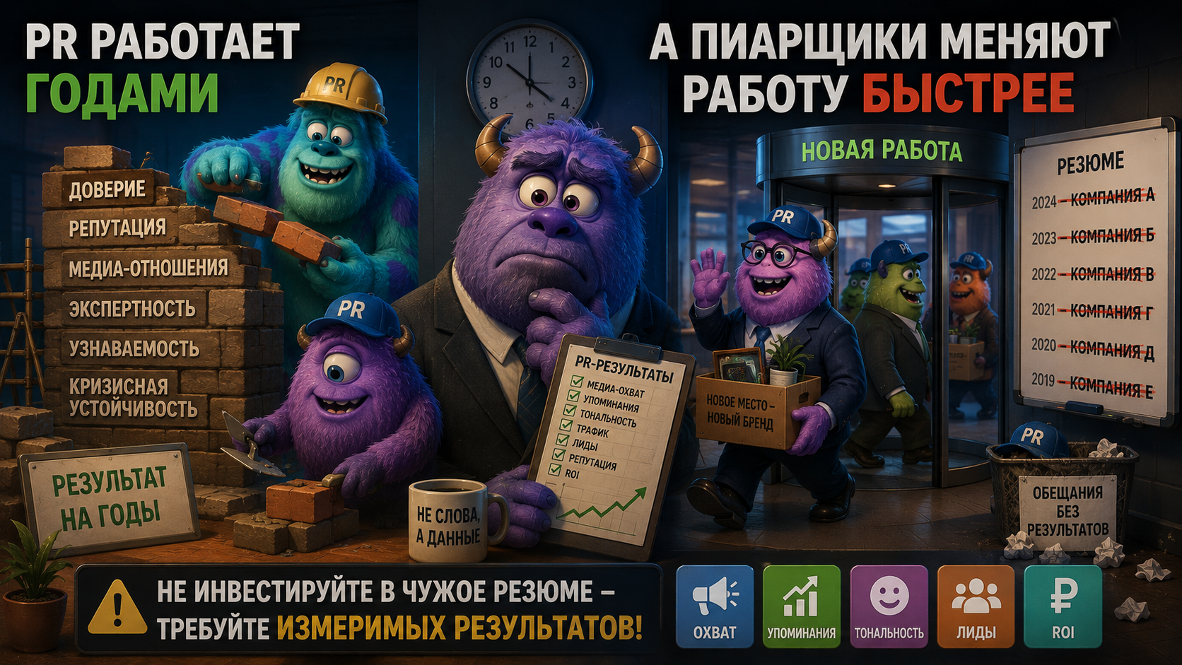 PR работает годами, а пиарщики меняют работу быстрее. Не инвестируйте в чужое резюме — требуйте измеримых результатов